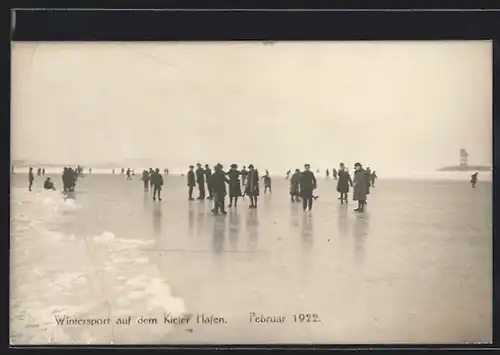 AK Kiel, Wintersport auf dem Kieler Hafen, Februar 1922