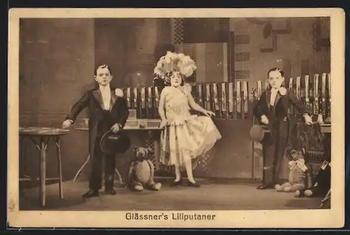 AK Glässner`s Liliputaner in Smoking und Ballkleid