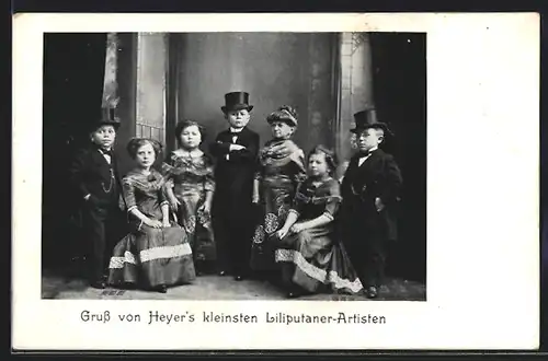 AK Gruss von Heyer`s kleinsten Liliputaner-Artisten