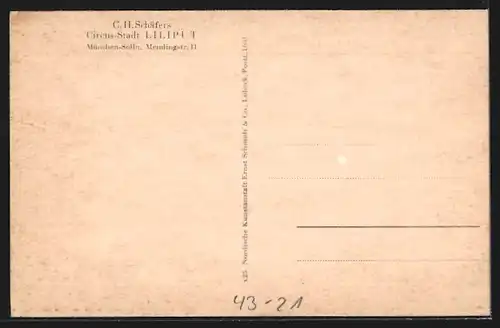 AK C. H. Schäfers Circus-Stadt Liliput, Liliputaner mit einem Pferd