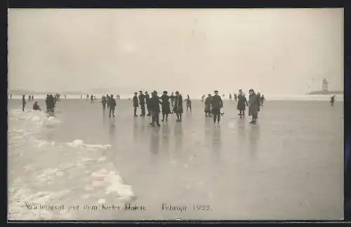 AK Kiel, Wintersport auf dem Kieler Hafen, Februar 1922