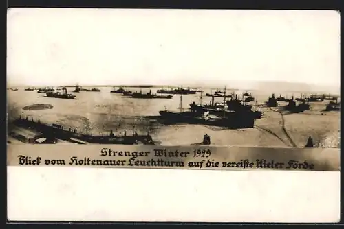 AK Kiel, Strenger Winter 1929, Blick vom Holtenauer Leuchtturm auf die vereiste Kieler Förde