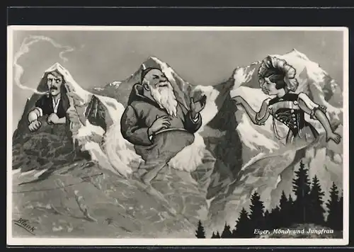 AK Eiger, Mönch und Jungfrau, Berge mit Gesicht, Berggesichter