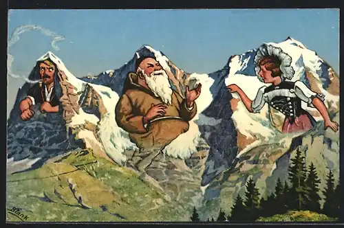 AK Eiger, Mönch und Jungfrau, Berg mit Gesicht / Berggesichter