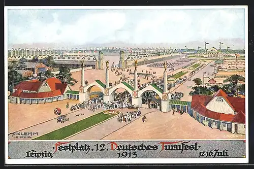 Künstler-AK J. Klemm: Leipzig, 12. Deutsches Turnfest 1913, Festplatz