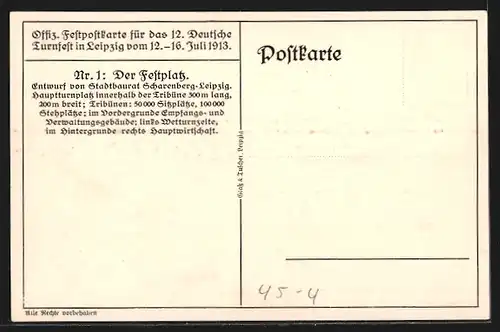 Künstler-AK J. Klemm: Leipzig, 12. Deutsches Turnfest 1913, Festplatz