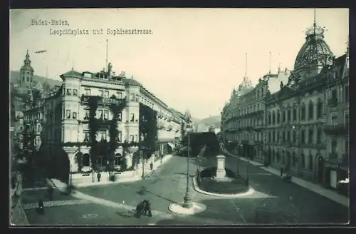 AK Baden-Baden, Leopoldsplatz und Sophieenstrasse