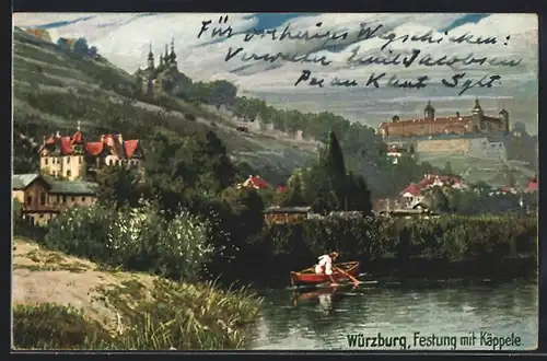 AK Würzburg, Festung mit Käppele und Boot