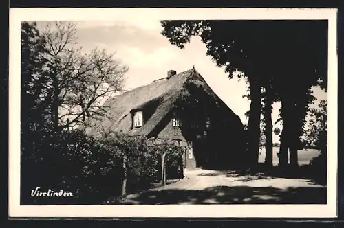 AK Vierlinden, altes Haus mit Strohbedachung