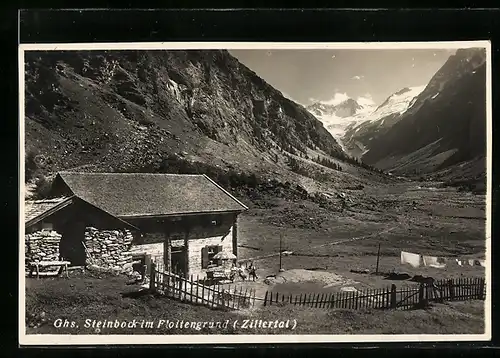 AK Ginzling, Gasthaus Steinbock im Floitengrund mit Blick ins Zillertal