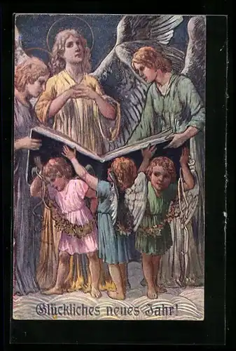 AK Neujahrsengel beim Singen und Beten