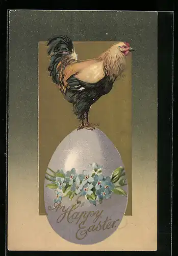 AK A Happy Easter, Hahn auf Osterei