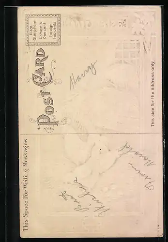 AK Hühner mit Ostereiern im Stall