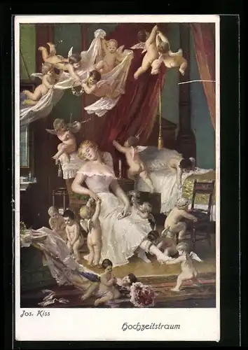 AK Dame beim Hochzeitstraum mit Engeln