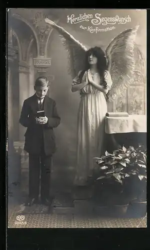 AK Engel und Junge zur Konfirmation