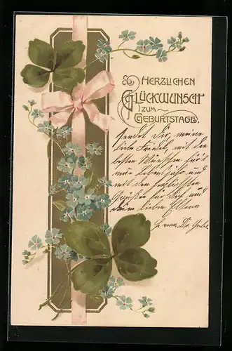 AK Kleeblätter mit Schleife zum Geburtstag