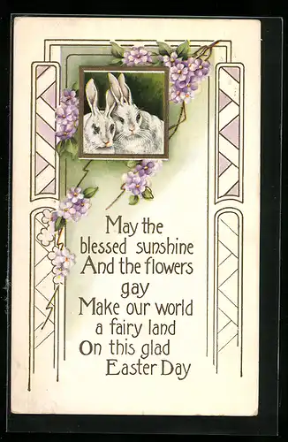 AK Osterhasen mit Blumen, Easter Day