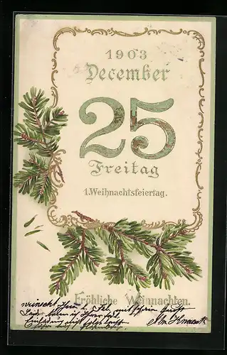 AK Kalenderblatt zu Weihnachten