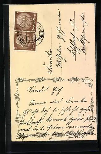 AK Junge mit Korb voller Kleeblättern zu Neujahr