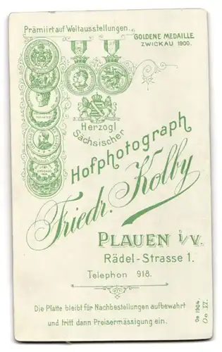Fotografie Friedr. Kolby, Plauen i. V., Rädel-Str. 1, Junge Dame mit zurückgebundenem Haar