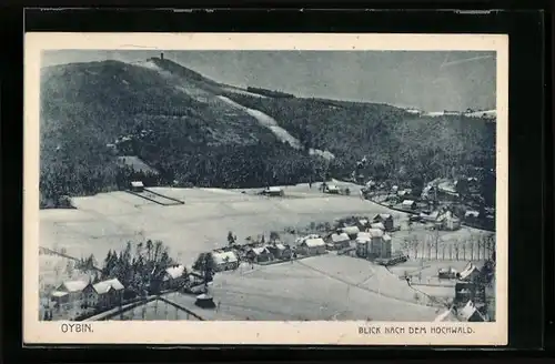 AK Oybin, Ortsansicht mit Blick nach dem Hochwald im Winter