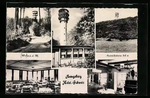 AK Bungsberg /Holst.-Schweiz, Waldrestaurant Bungsberg, Blick auf den Aussichtsturm