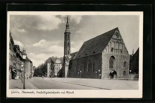 AK Görlitz, Obermarkt, Dreifaltigkeitskirche mit Mönch