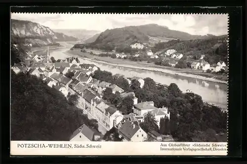 AK Pötzscha-Wehlen, Teilansicht mit Fluss