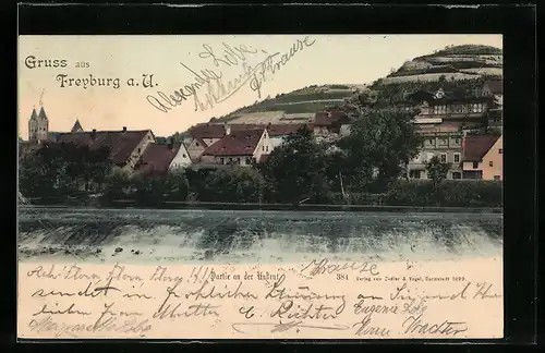 AK Freyburg a. U., Teilansicht vom Wasser aus