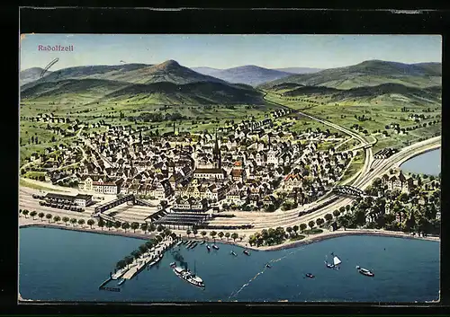 AK Radolfzell, Gesamtansicht mit Bodensee und Bergen