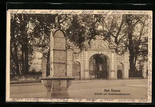 AK Bad Nassau, Schloss mit Gedächtnisbrunnen