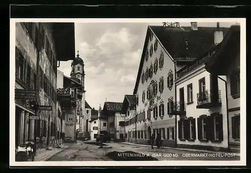 AK Mittenwald, Obermarkt-Hotel-Post