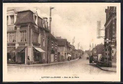 AK Littry-les-Mines, Rue de la Gare