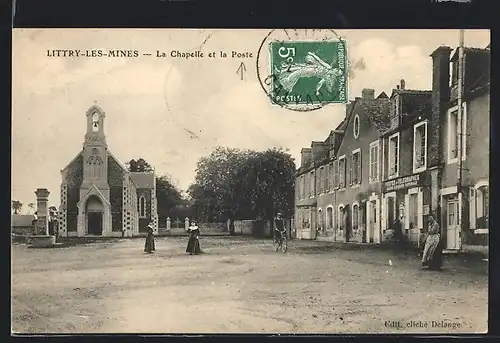 AK Littry-les-Mines, La Chapelle et la Poste