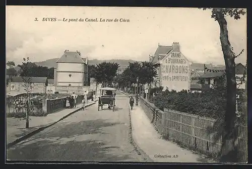 AK Dives, Le pont du Canal, La rue de Caen