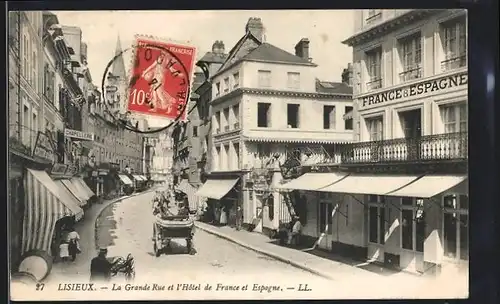 AK Lisieux, La Grande Rue et l`Hôtel de France et Espagne