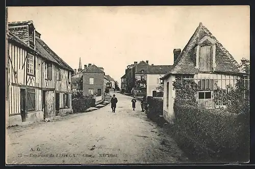 AK Glos, Strassenpartie mit Gebäudeansicht