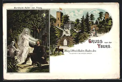 Lithographie Baden-Baden, Hotel zur Yburg, Burkhard Keller von Yburg