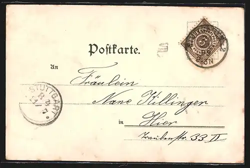 Lithographie Stuttgart, Totalansicht aus der Vogelschau