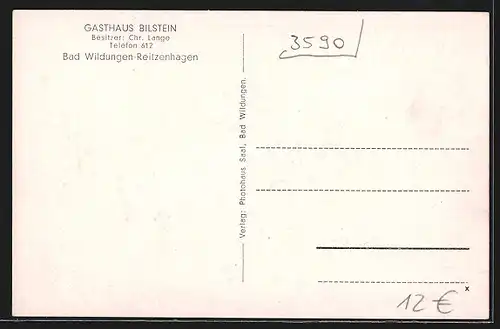 AK Reitzenhagen, Gasthaus Bilstein, Im Altdeutschen Zimmer, Bes. Chr. Lange