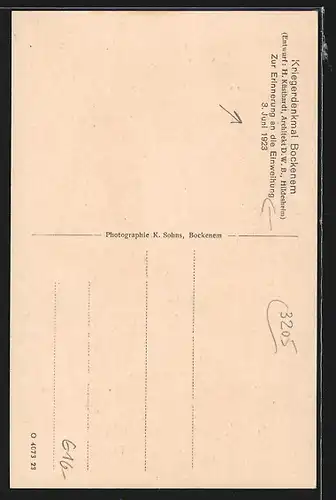 AK Bockenem, Kriegerdenkmal, Erinnerung an die Einweihung 1923