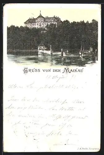 Lithographie Mainau, Uferpartie
