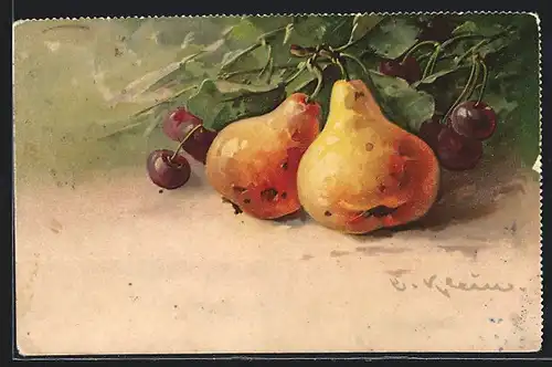 Künstler-AK Catharina Klein: Stillleben von Kirschen und Birnen