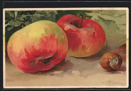 Künstler-AK Catharina Klein: Äpfel und Haselnüsse