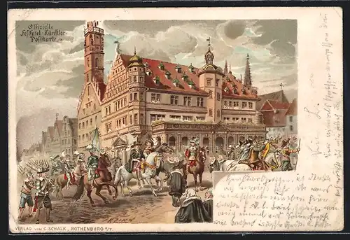 Lithographie Rothenburg o. T., Tilly`s Einzug 1631