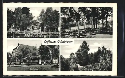 AK Gifhorn, Kurhaus, Pavillon am See und Heidepartie