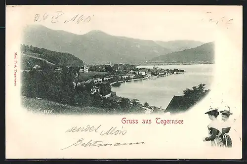 AK Tegernsee, Panorama mit See
