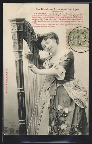 AK Junge Frau spielt Harfe
