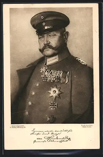 AK Paul von Hindenburg mit Schirmkappe