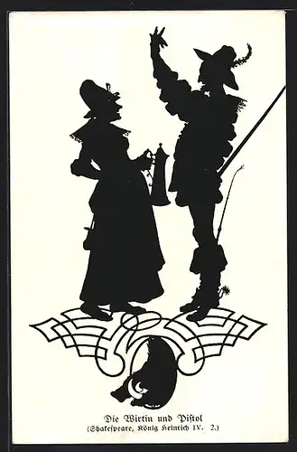Künstler-AK Shakespeare König Heinrich IV, Die Wirtin und Pistol